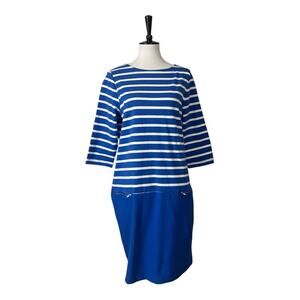 Christopher & Banks New Shift Dress Ponte Knit Blue White Stripe Women’s Size L